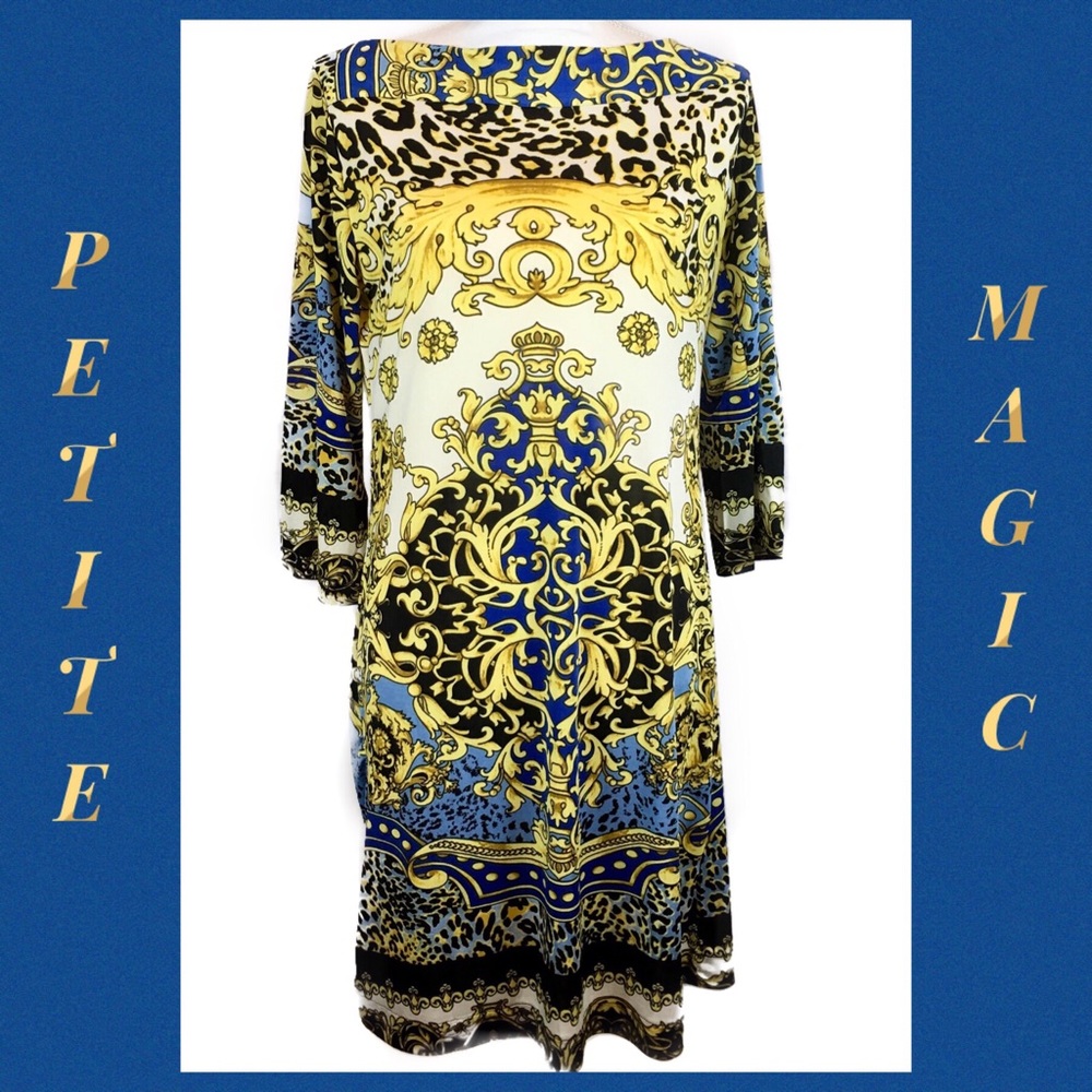 Petite Magic Bateau Neck Multi Print Dress Size LP